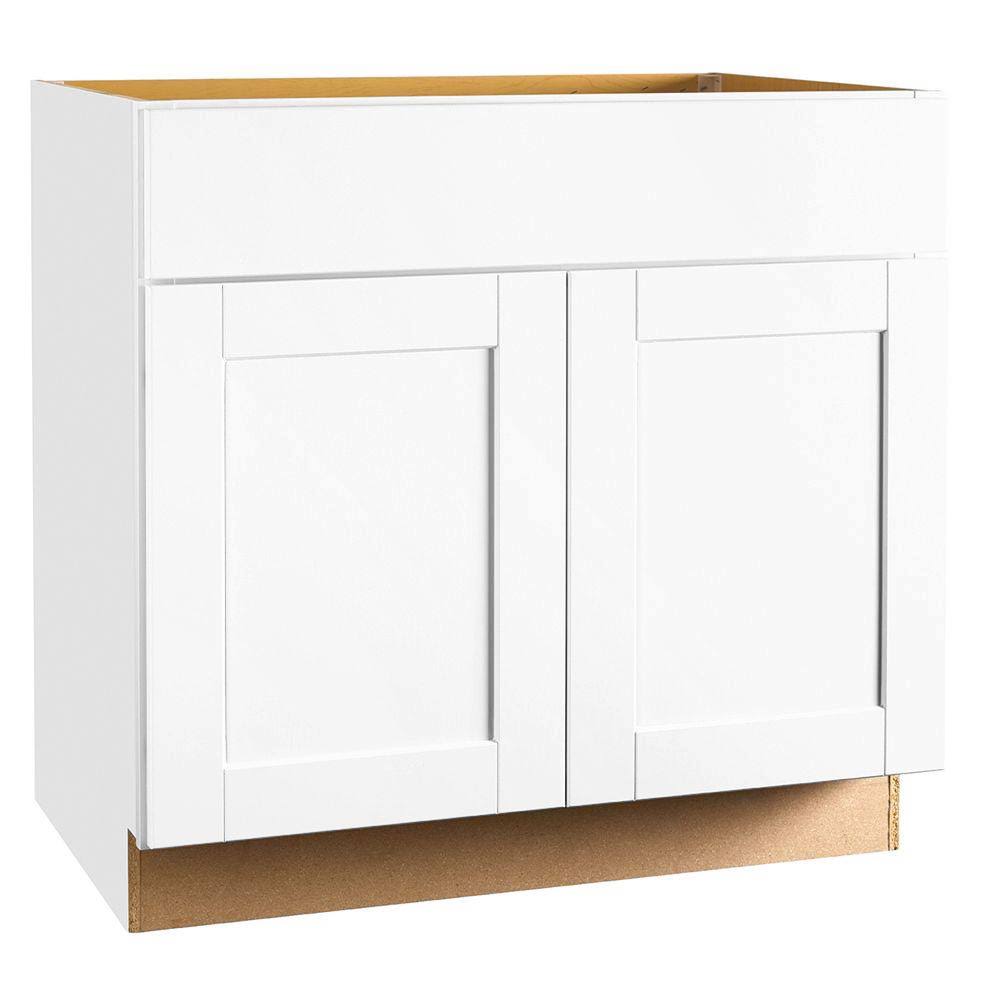 36X34.5X24x22 Shaker Sink Base Cabinet in Satin White V821219