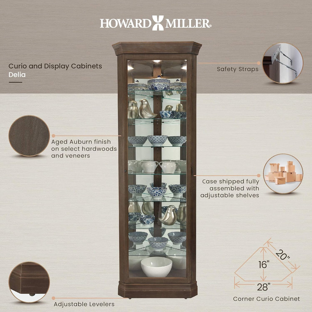 Aged Auburn Curio Cabinet with Glass Shelves R8105