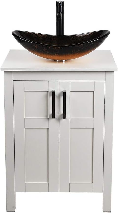 24 Inches White Single Bathroom Vanity Set with Top and 2-Door Cabinet M967727