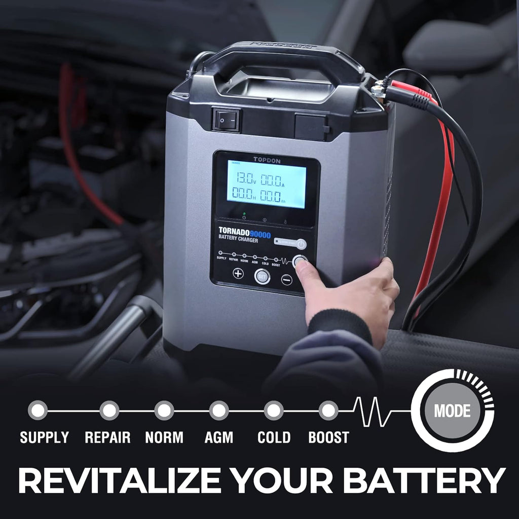 90-Amp 12/24V Smart Automotive Battery Charger Maintainer Desulfator X932385