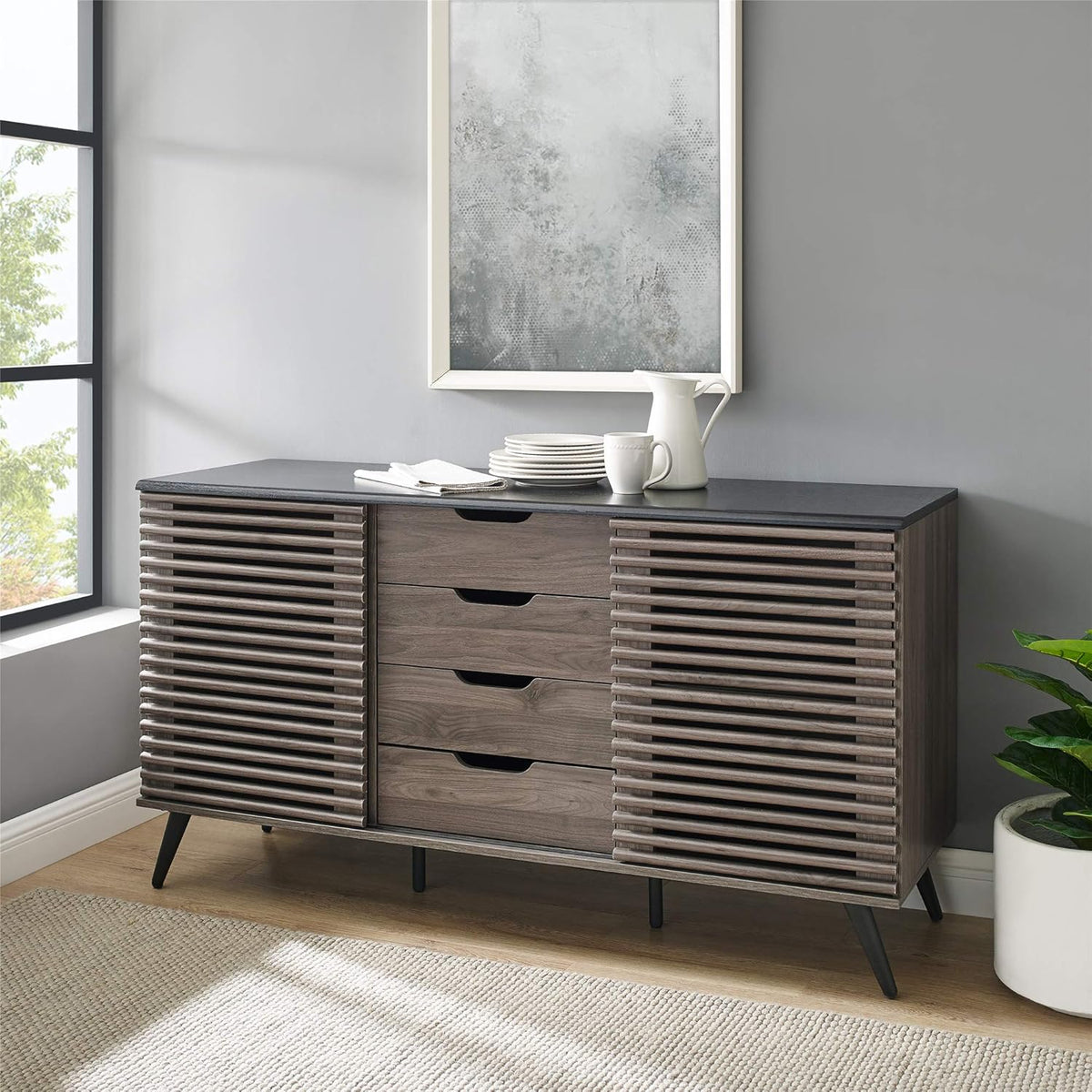 Dark Walnut 30 Inch Glass Door Bar Cabinet V21431