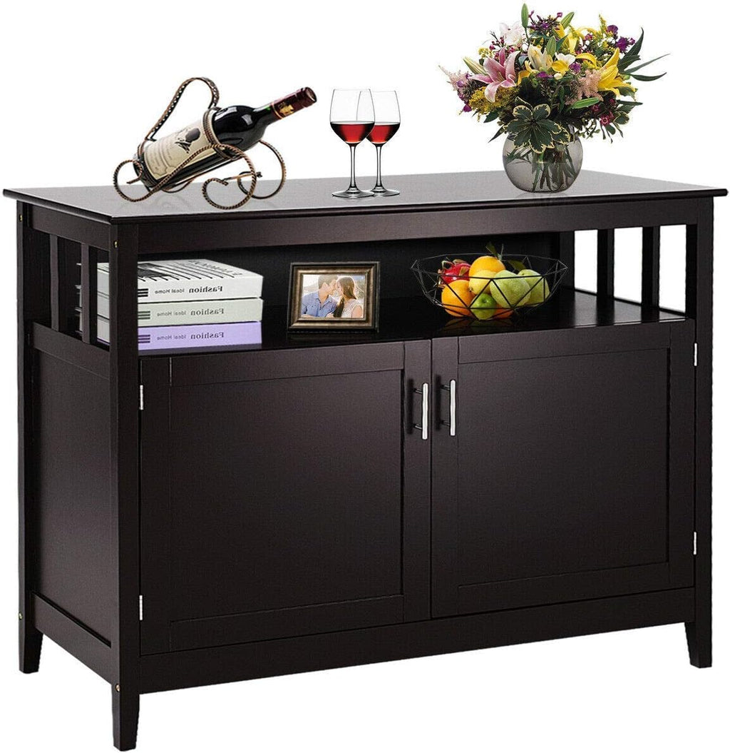 White Free Standing Sideboard Cabinet with 2 Level Cabinets and Open Shelf A991980