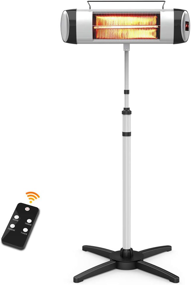 Electric Infrared Patio Heater, Freestanding with Remote Control and 24H Timer P12683