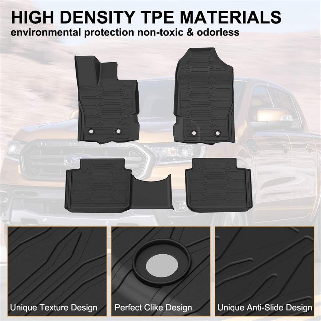 All Weather Floor Mats Liners Front Rear 2 Row Seat TPE Black Z8822
