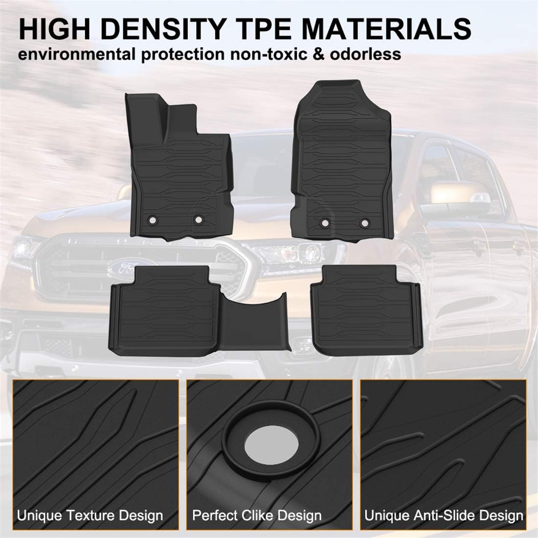 All Weather Floor Mats Liners Front Rear 2 Row Seat TPE Black Z8822