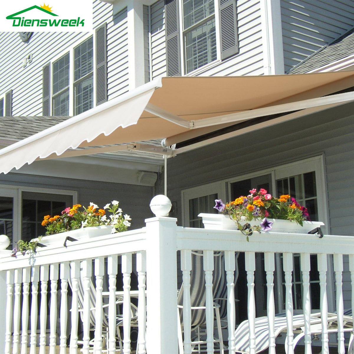 Retractable 12'x10' Beige Patio Awning N18678