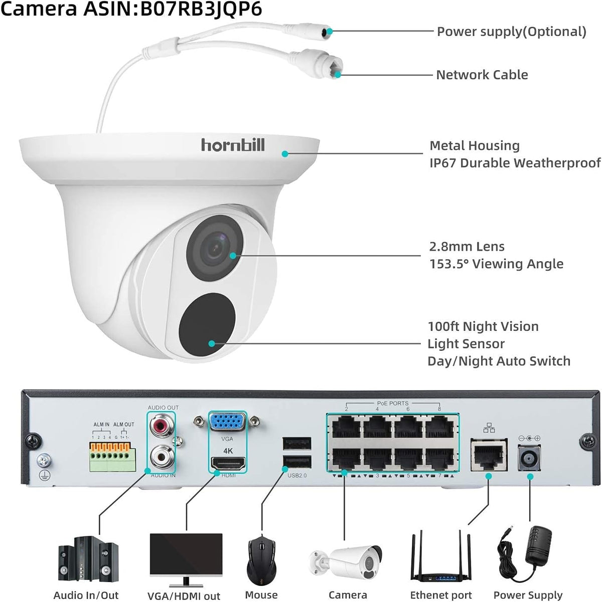 4K PoE Security Camera System 8 Channels 4pcs Dome Cameras 2TB Hard Disk Q34602