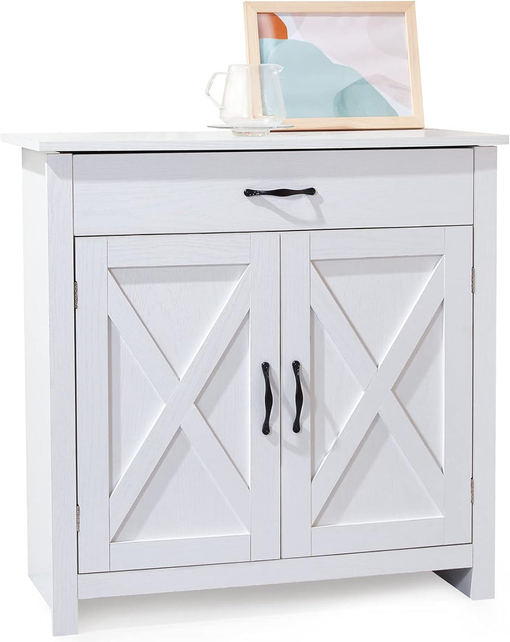 Grey Storage Cabinet with Drawer and 3-Tier Adjustable Shelves G7388