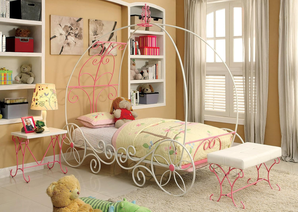 Twin Pink & White Carriage Bed F108449