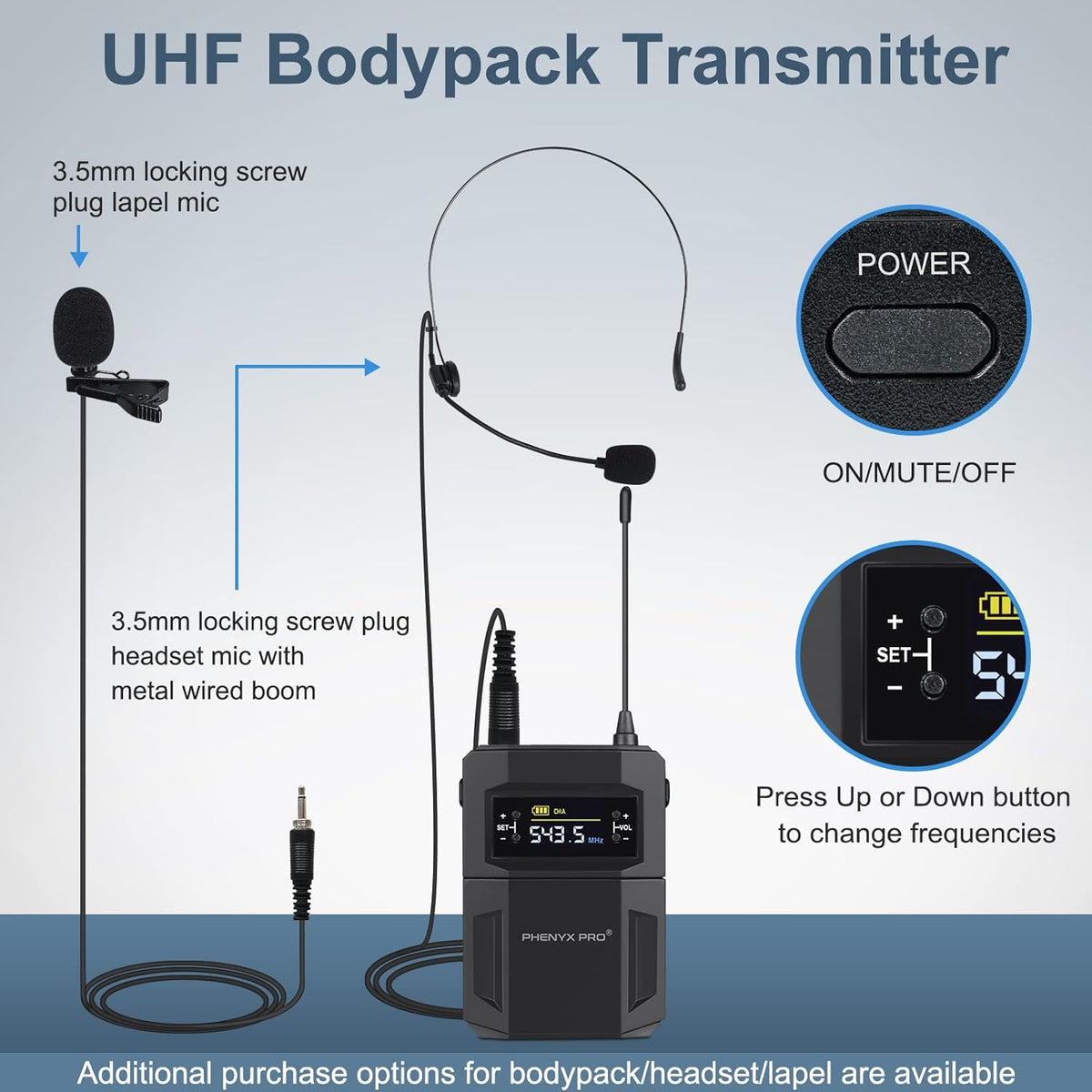 UHF Wireless Microphone System, 30 Adjustable Frequencies, Handheld/Bodypack/Headset/Lapel Mic Set with Case G88013