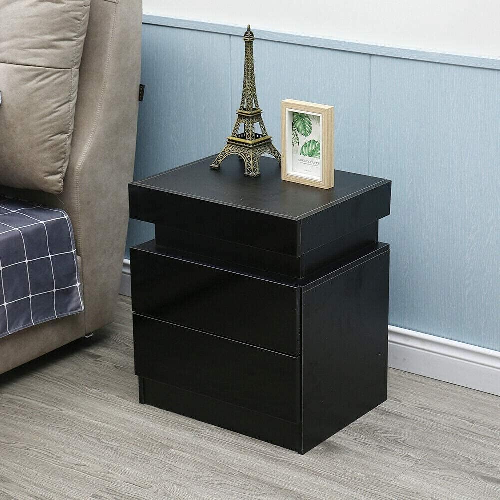 Black 2 Drawer Bedside End Table U423385