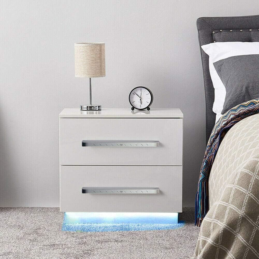 White 2 Drawer LED Nightstand V459