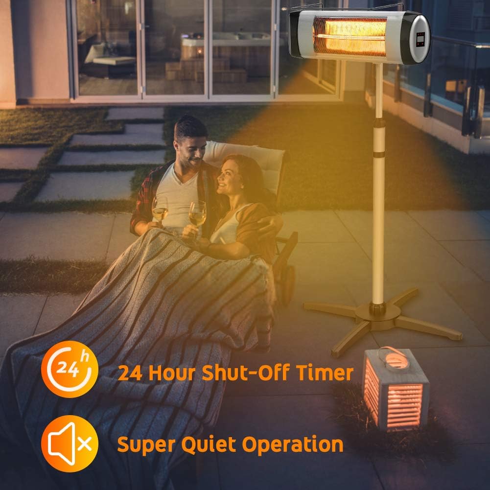 Electric Infrared Patio Heater, Freestanding with Remote Control and 24H Timer P12683