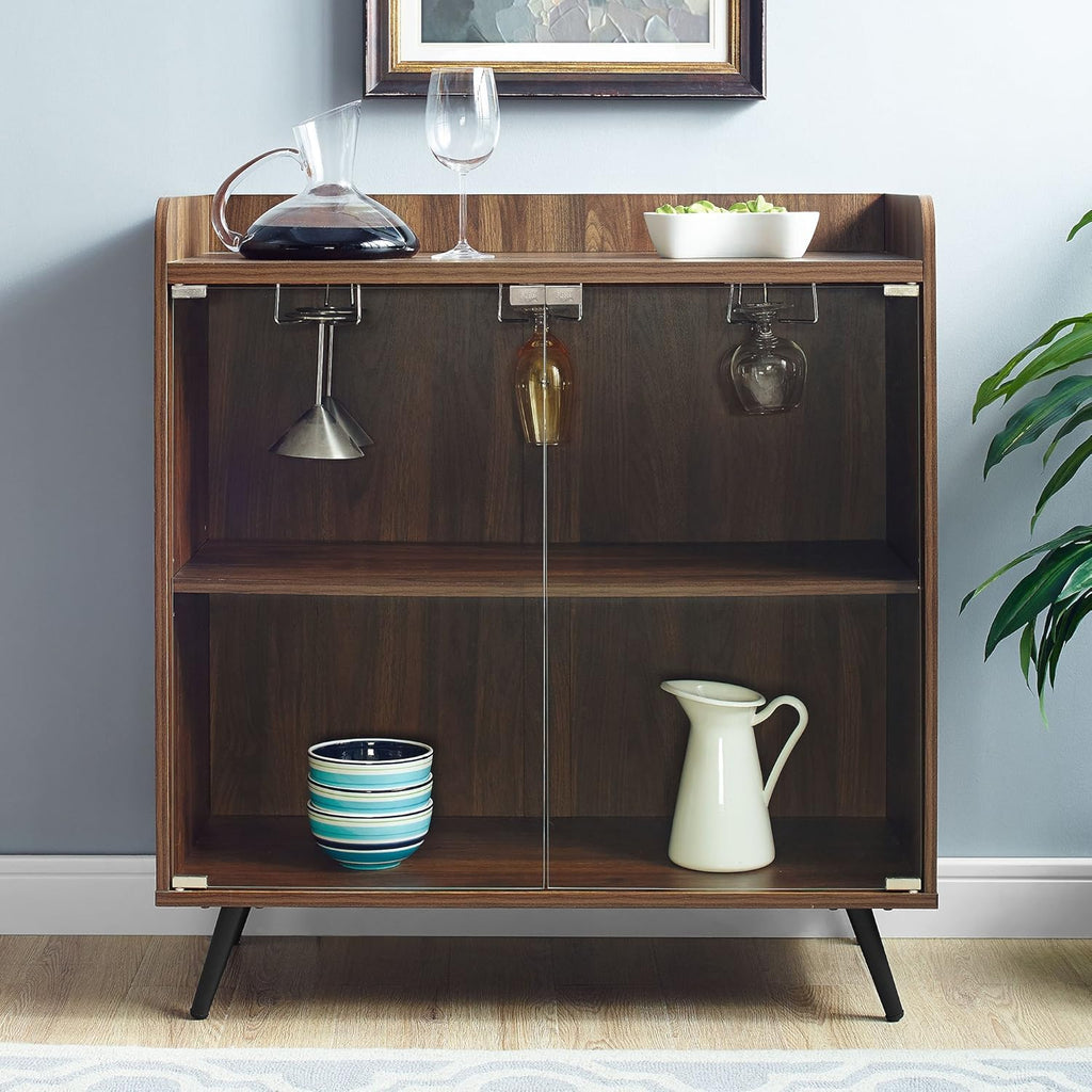 Dark Walnut 30 Inch Glass Door Bar Cabinet V21431