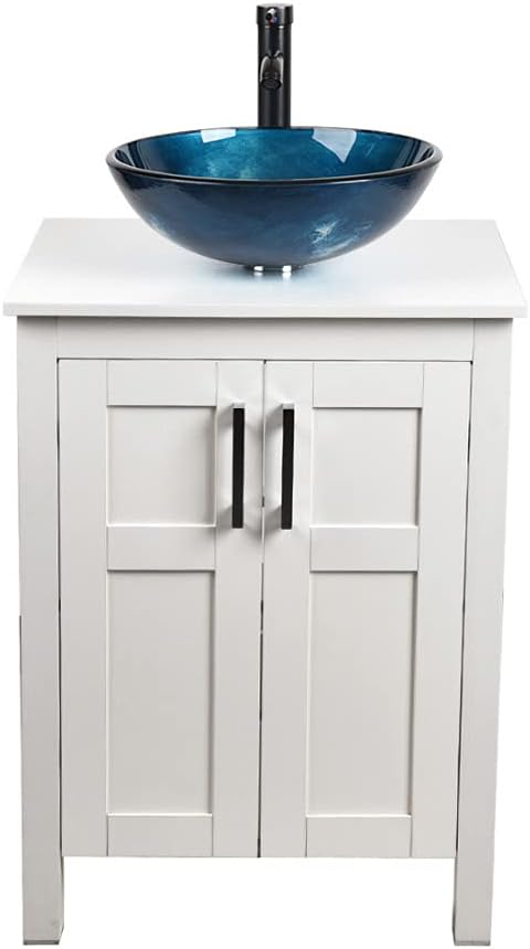 24 Inches White Single Bathroom Vanity Set with Top and 2-Door Cabinet M967727