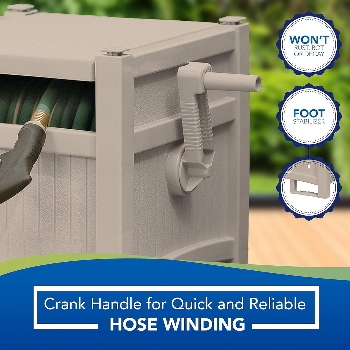 Taupe Resin Outdoor Storage Reel with Crank Handle O432
