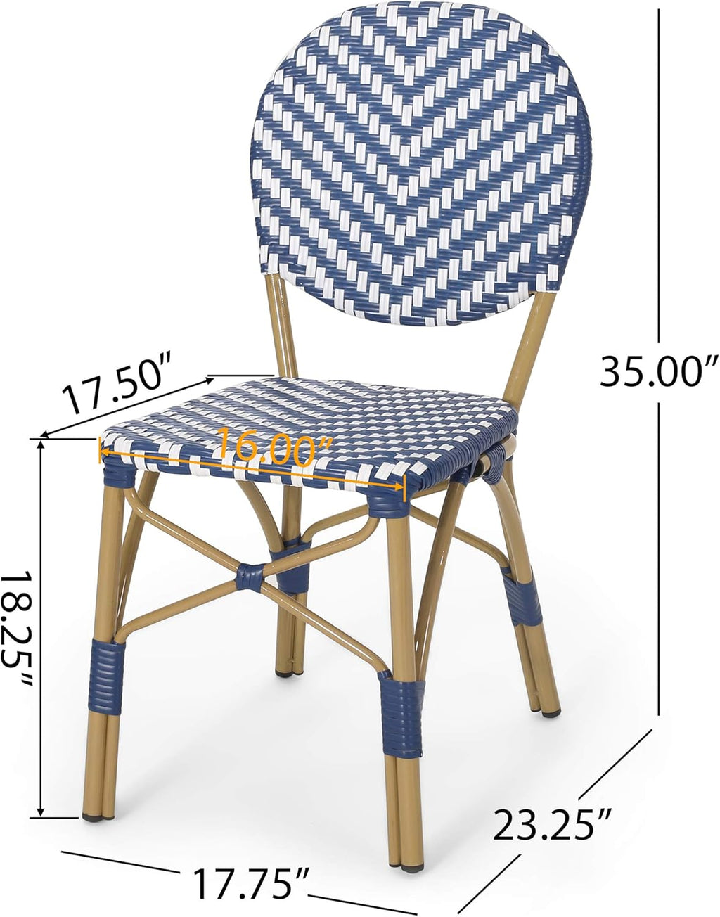 Navy Blue White Bamboo Finish Outdoor Bistro Chair G78822
