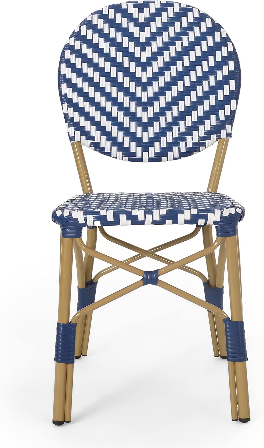 Navy Blue White Bamboo Finish Outdoor Bistro Chair G78822