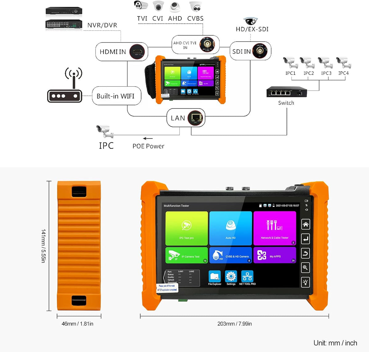 IP Camera Tester 8MP 7inch IPS Touch Screen POE WiFi 4K Z601271
