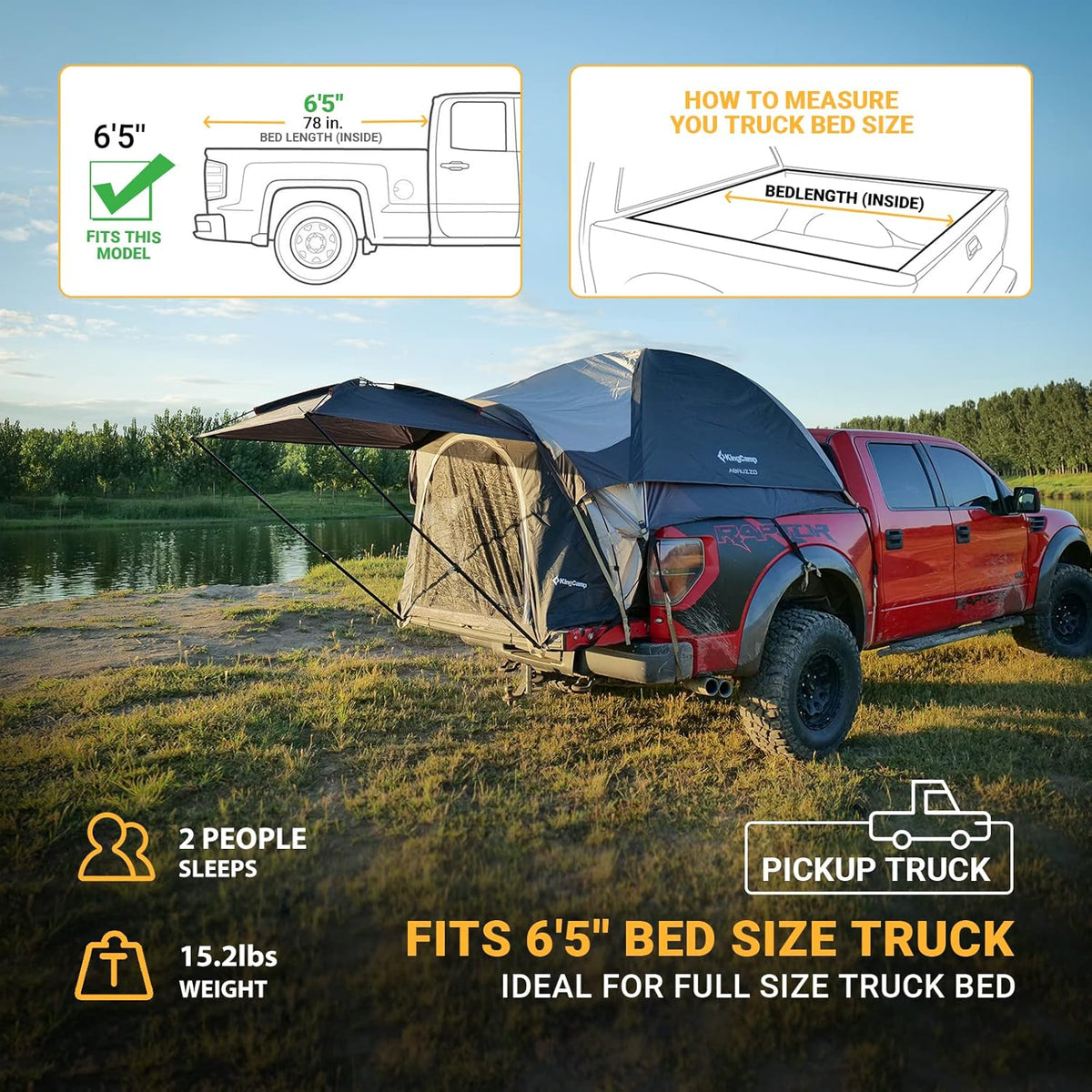 6.5 Foot 2 Person Truck Camping Tent with Sun Awning G2416