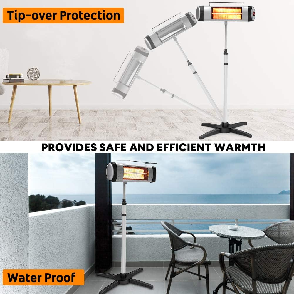 Electric Infrared Patio Heater, Freestanding with Remote Control and 24H Timer P12683