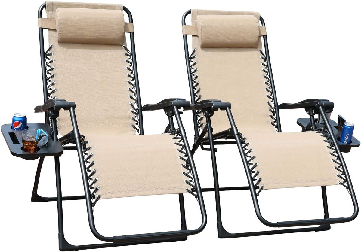 Beige Zero Gravity Folding Lounge Chair Set of 2 T383232