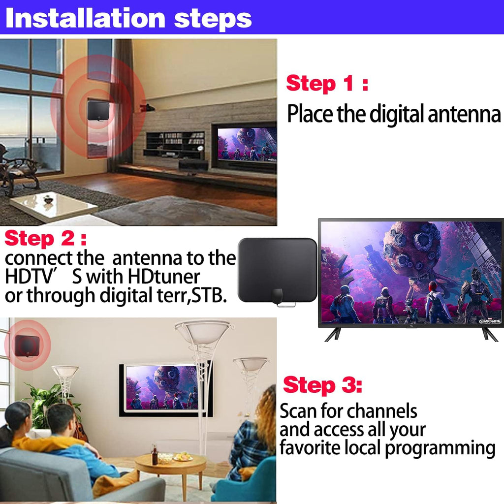 HD Digital TV Antenna 250 Miles Range 4K 1080p 18ft Coax Cable Pack of 2 V850