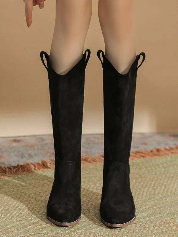 Pointed Toe Thick Heel Stacked Boots M4823