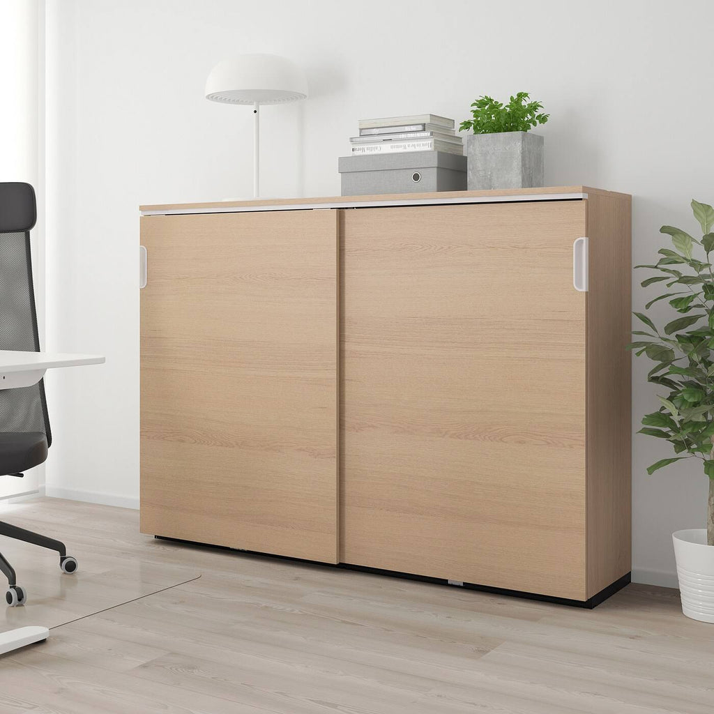 White Stained Oak Veneer Cabinet with Sliding Doors K1998