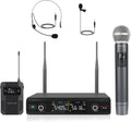 UHF Wireless Microphone System, 30 Adjustable Frequencies, Handheld/Bodypack/Headset/Lapel Mic Set with Case G88013