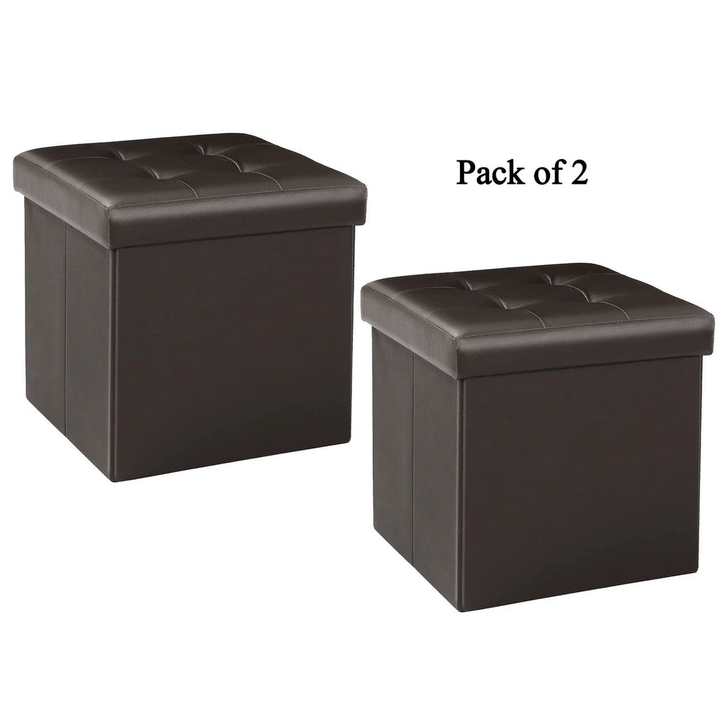 12.6" Pack of 2 Brown Storage Ottoman Cube X4836