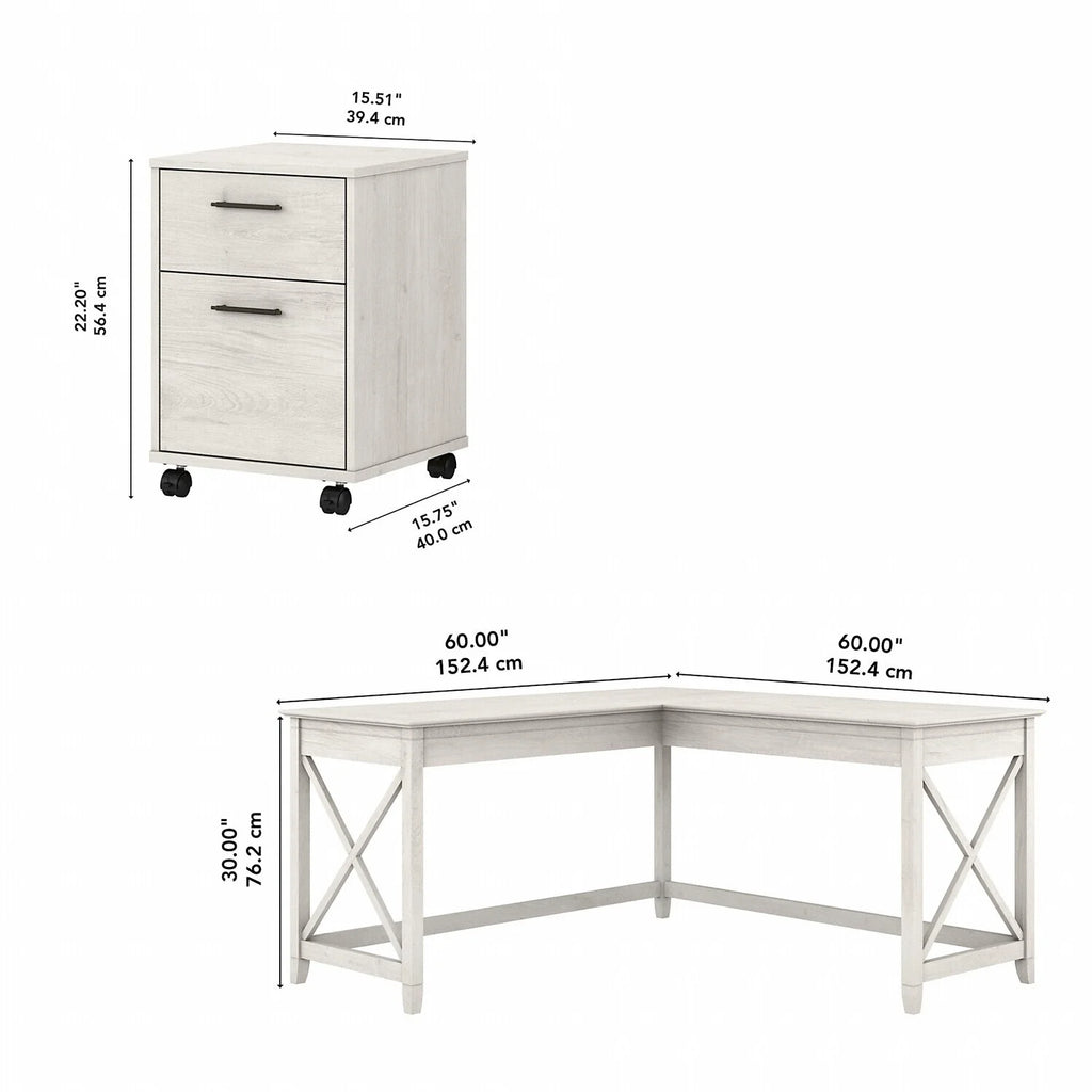 60W L Shaped Desk With 2 Drawer Mobile File Cabinet N5554