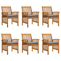 6 pcs Solid Wood Acacia Patio Dining Chairs with Cushions R321050