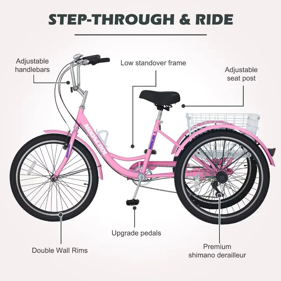 26 7 Speed Adult Tricycle with Large Basket E2848