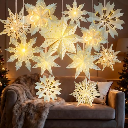 18Pcs 3D Paper Snowflake Lanterns with LED Lights M6706