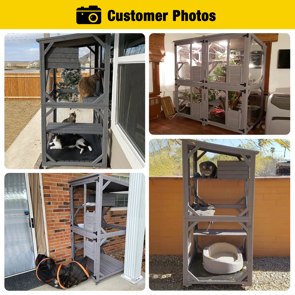 Wooden Catio Cat Enclosure with 3 Platforms S481386