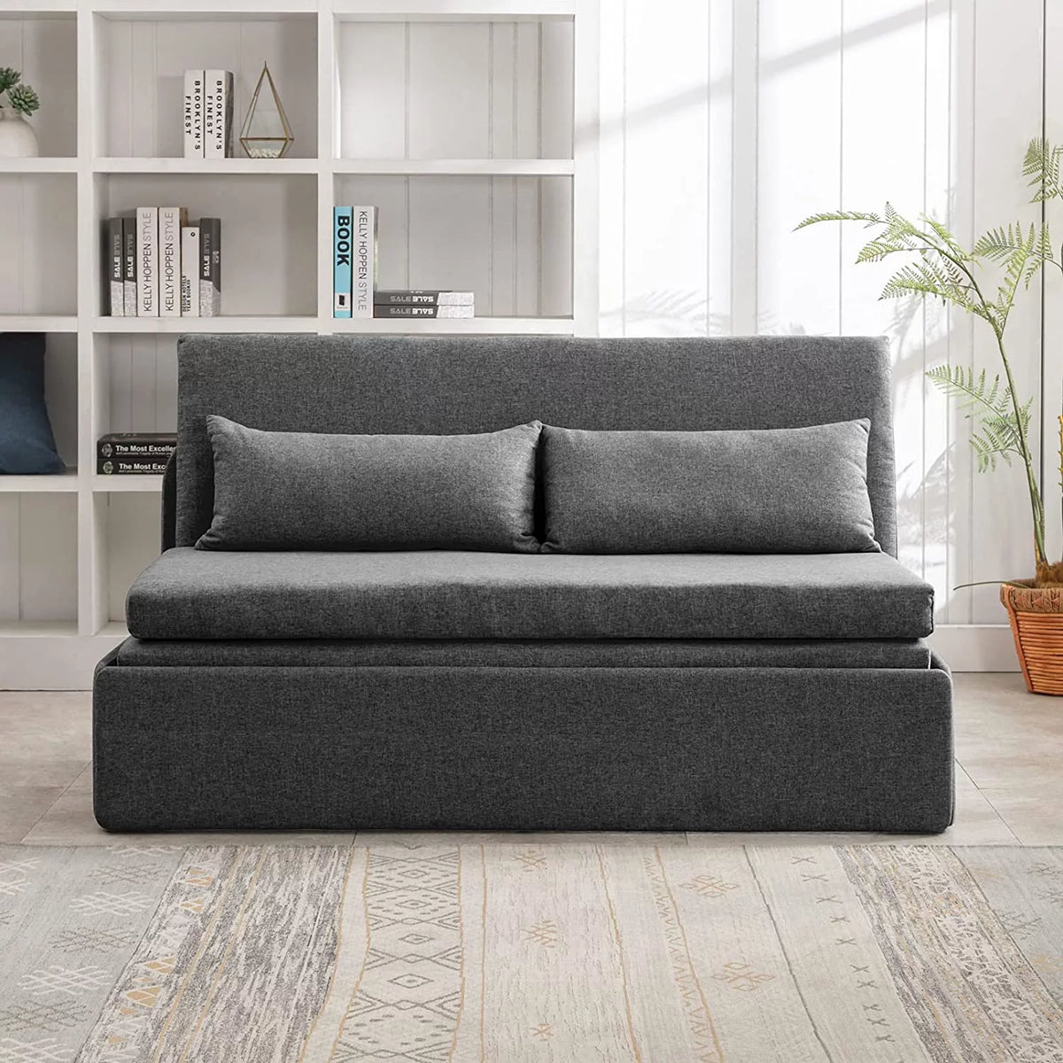 Queen Size Convertible Linen Sleeper Sofa Bed Dark Gray B819453