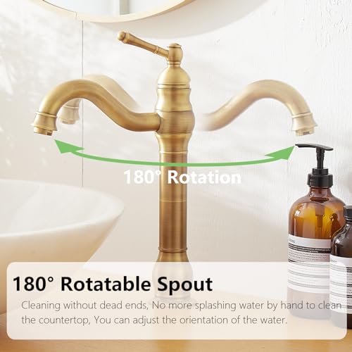 Antique Brass Vessel Sink Faucet Single Hole with Pop Up Drain U819