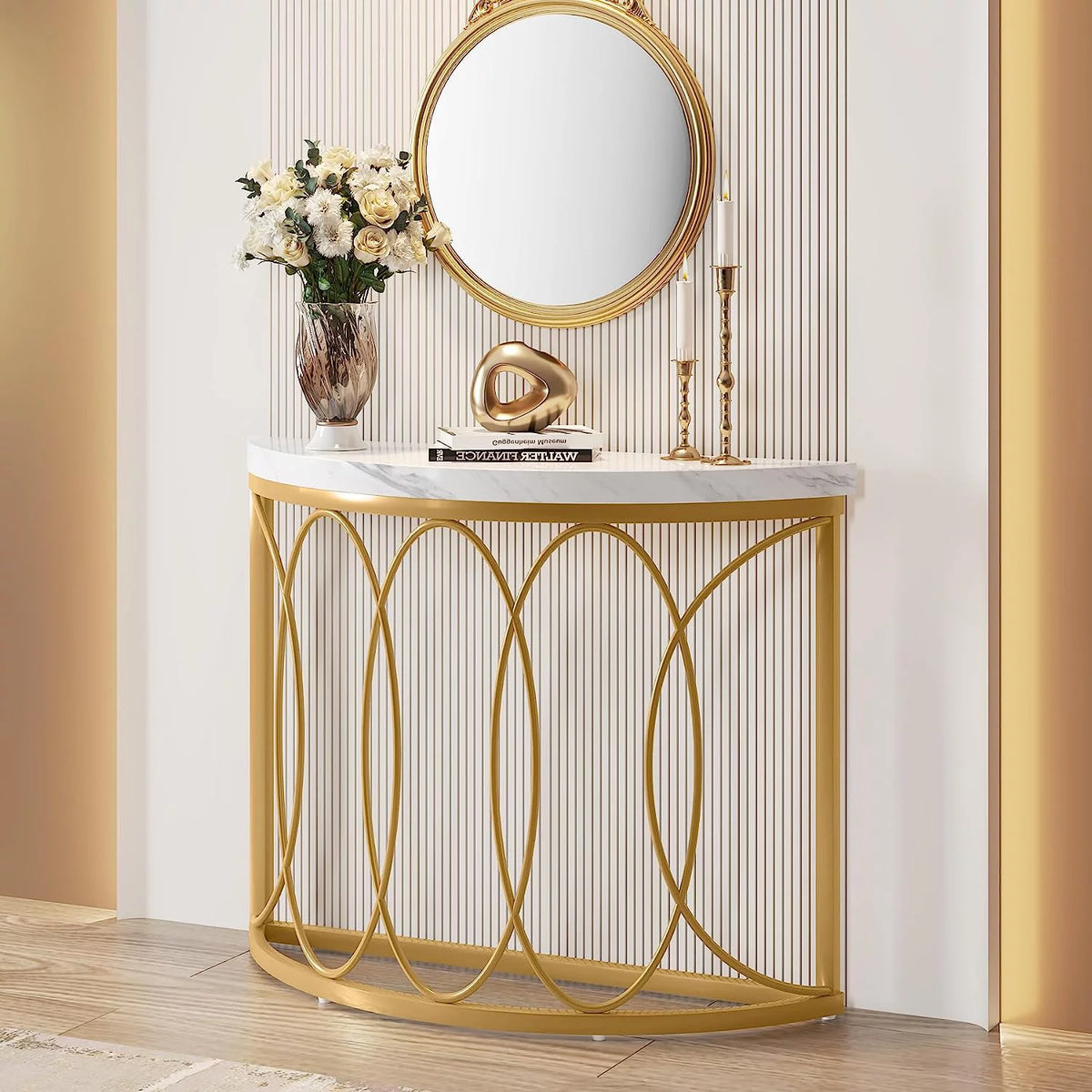 Gold Faux Marble Console Table B1290