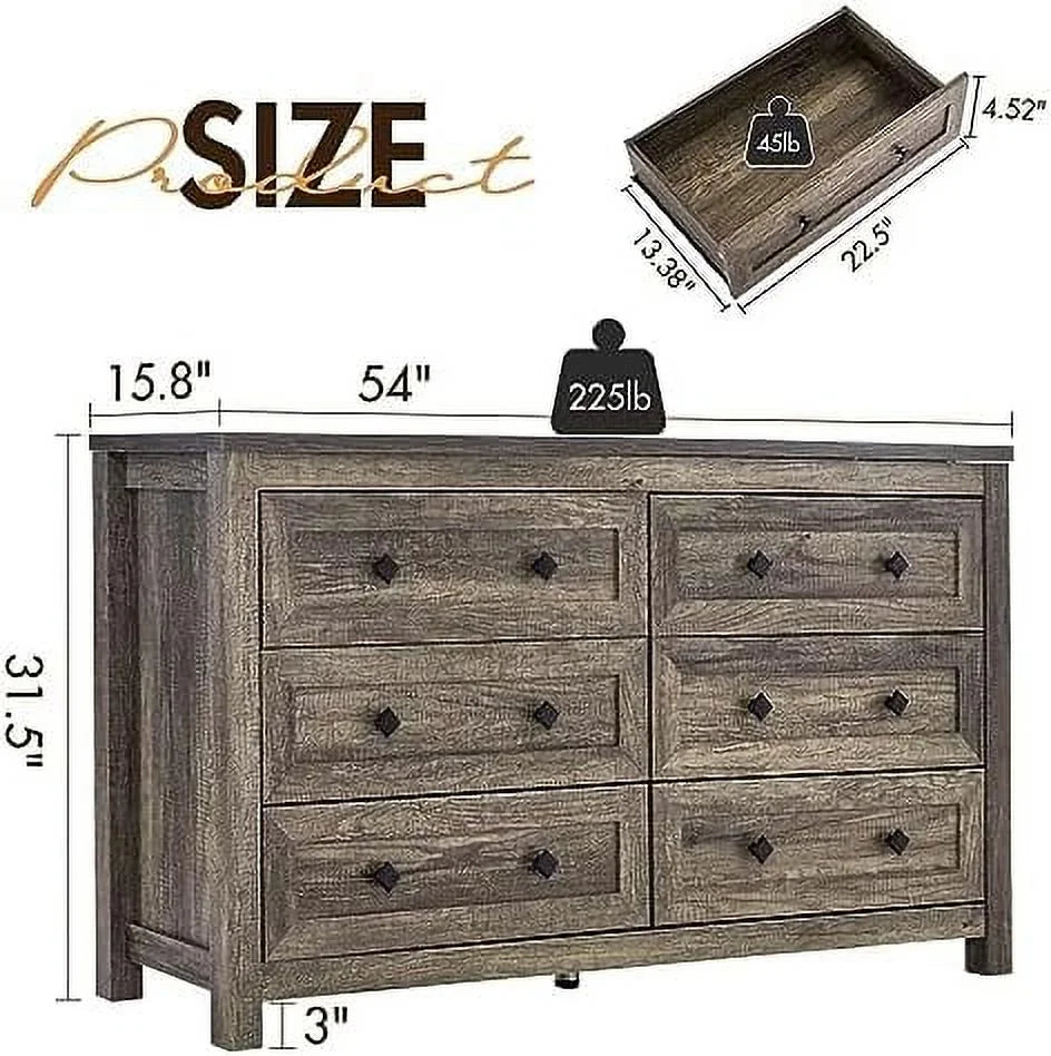 6 Drawer Wood Dresser Dark Oak X372