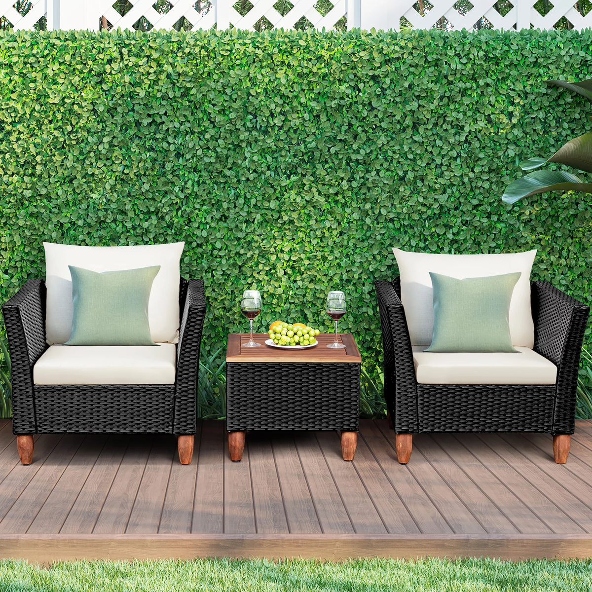 3 Pc Outdoor Patio Rattan Furniture Set Cushioned Sofa Q806