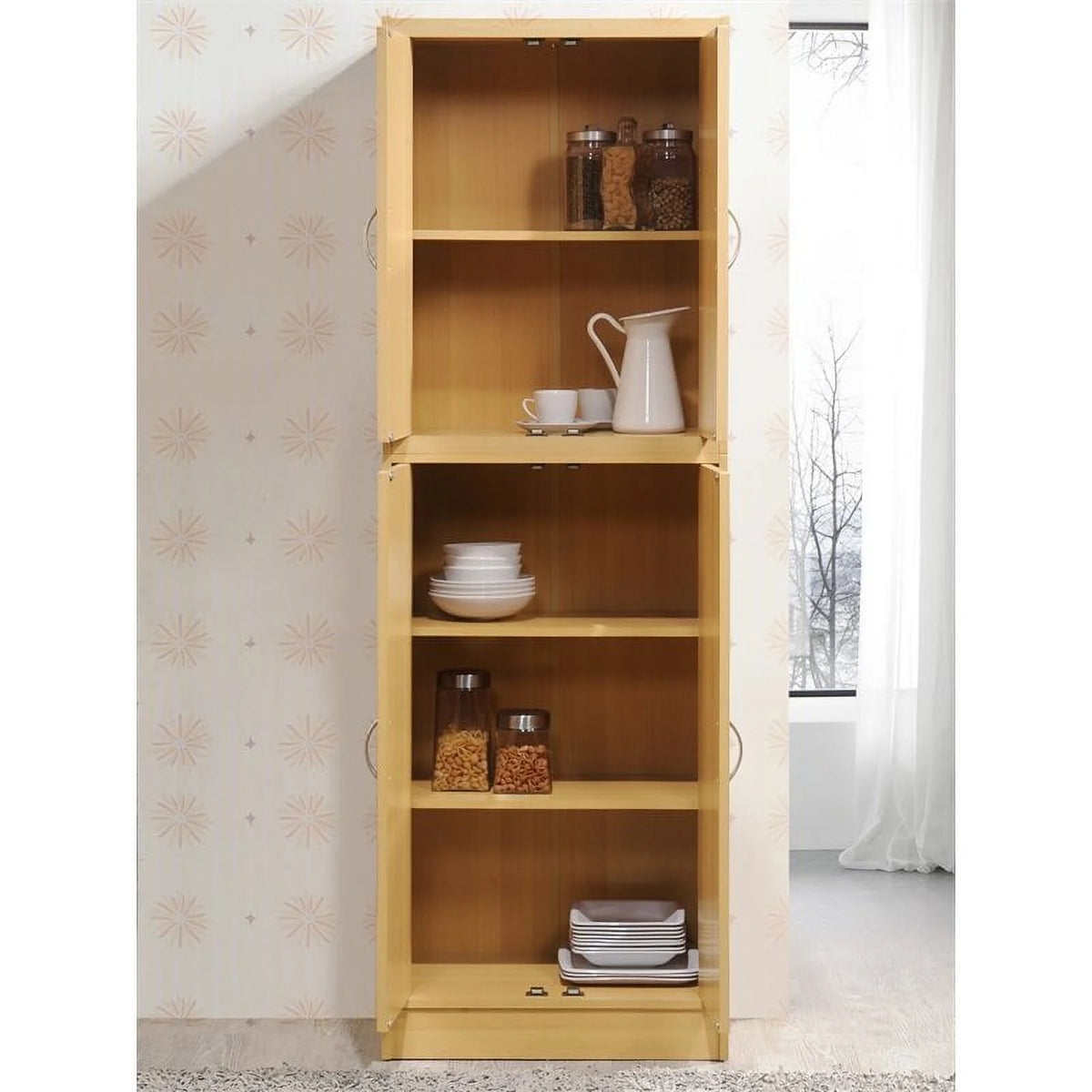 4 Door Kitchen Pantry with 4 Shelves in Beech S519