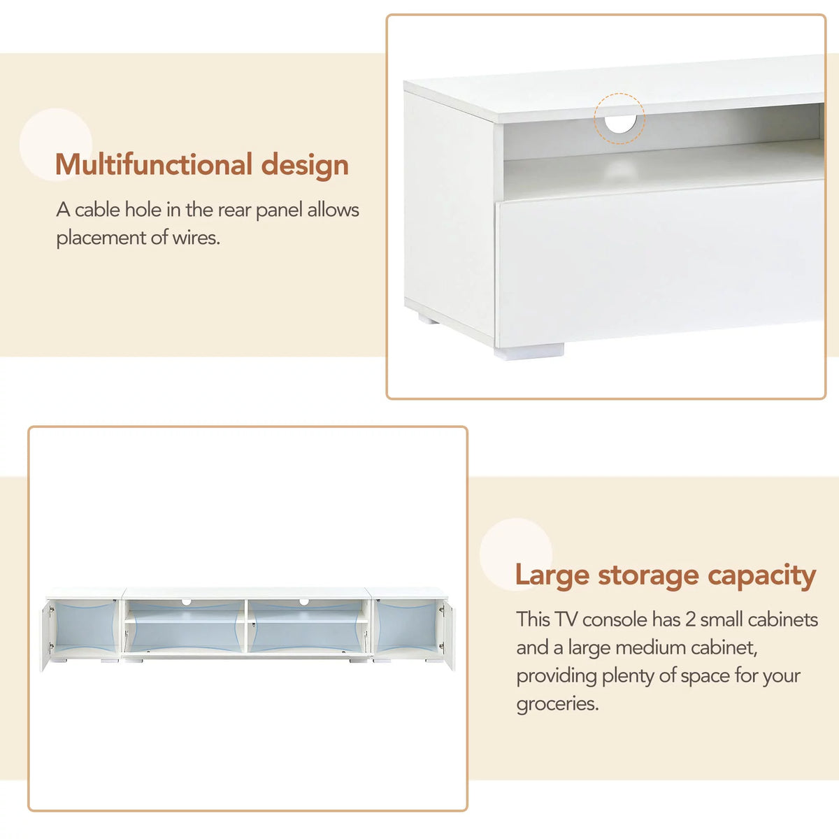 White 90 Inch TV Stand with LED Lights V809759