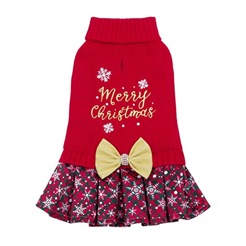 Christmas Dog Sweater Dress Turtleneck with Bowtie S4425