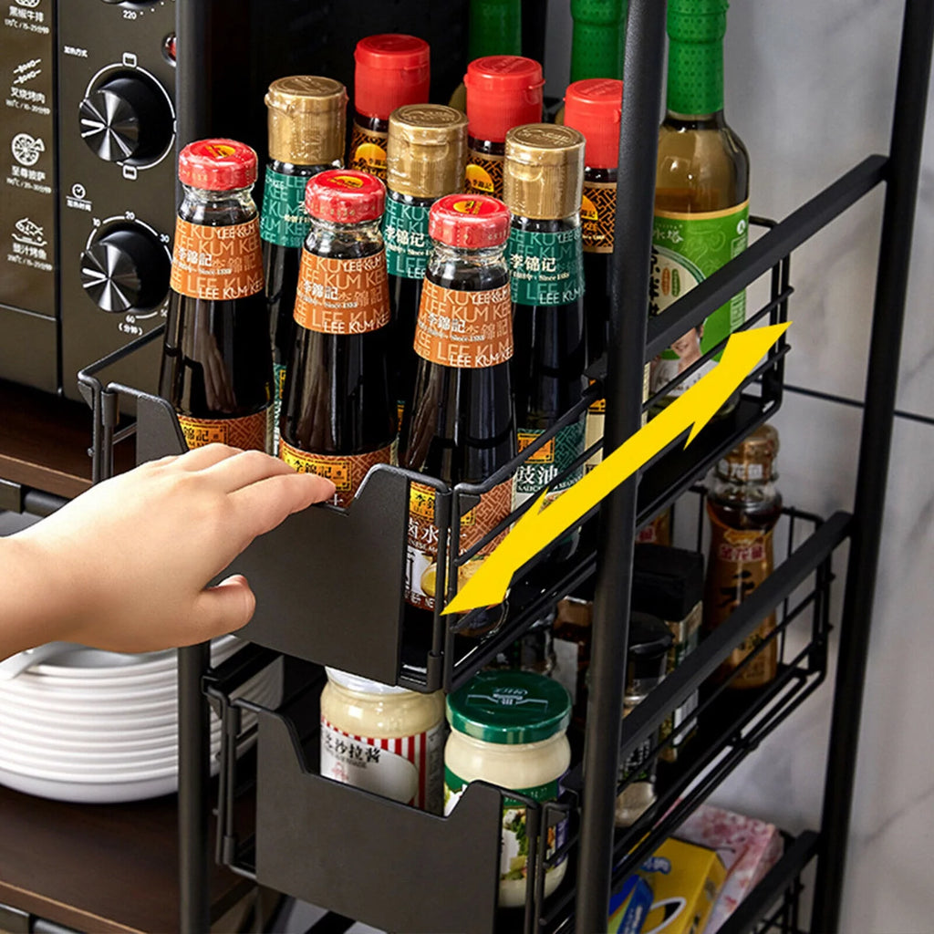 Black Kitchen Storage Rack with Push-Pull Drawer H26819