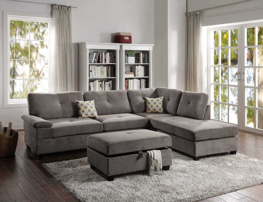 Charcoal Waffle Suede Reversible Chaise Sofa L839