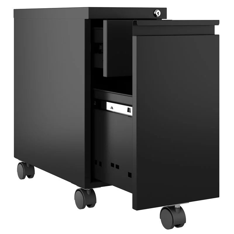 2 Piece Mobile Filing Cabinet Set with 2 Hidden Drawer in Black W4708