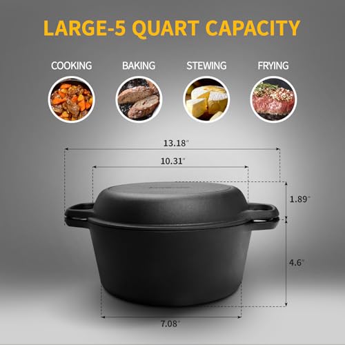 Pre-Seasoned Cast Iron Dutch Oven with Skillet Lid 5QT Z277530