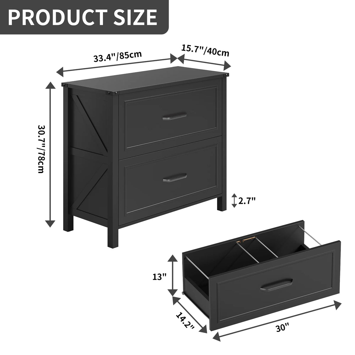 Black 2-Drawer Lateral File Cabinet M871864