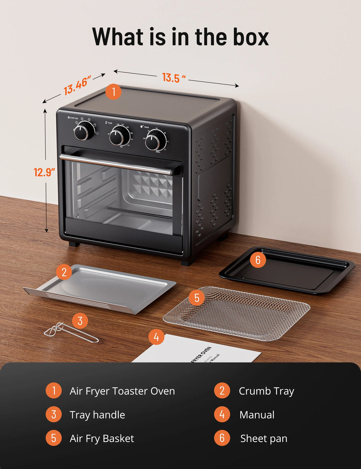 17QT Large Capacity 6-in-1 Air Fryer Toaster Oven F49235